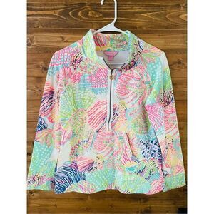 Lilly Pulitzer half zip captain popover roar of the sea seashell print
